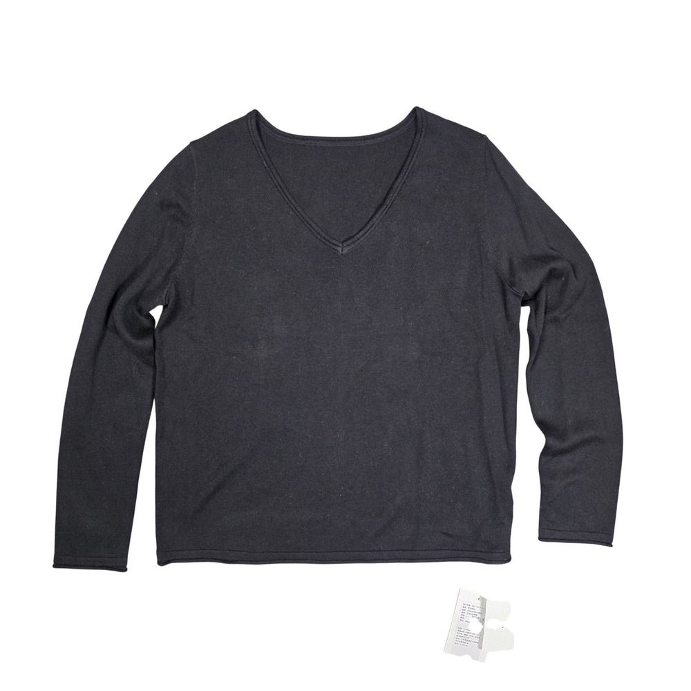 V-Neck Long Sleeve Knitwear Top Womens L Black NEW Dark Academia Preppy Layering